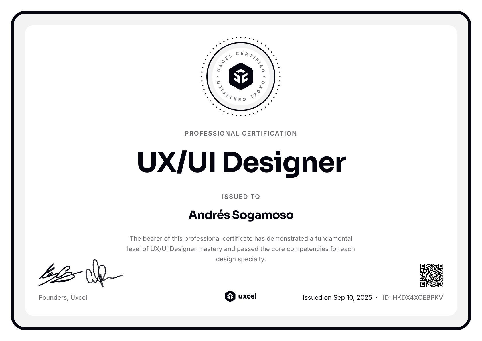 Andrés Sogamoso's certificate